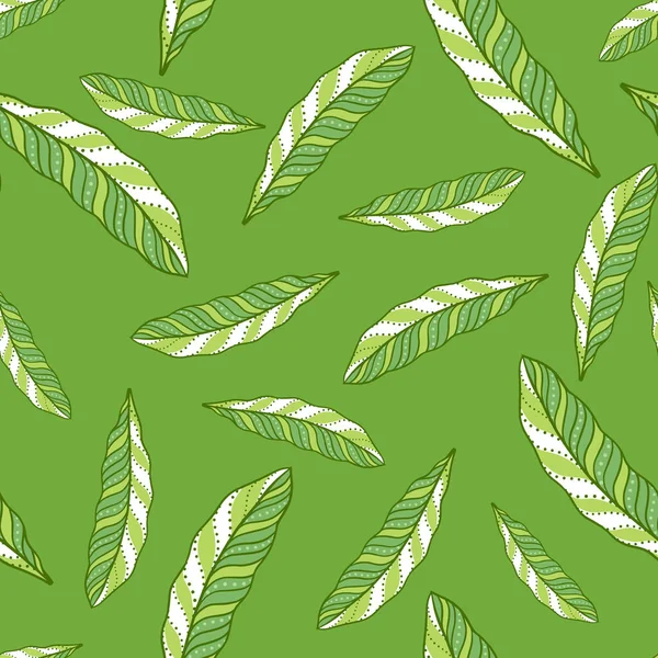 Abstract Style Seamless Pattern Ethnic Random Feather Silhouettes Green Background — Vector de stock