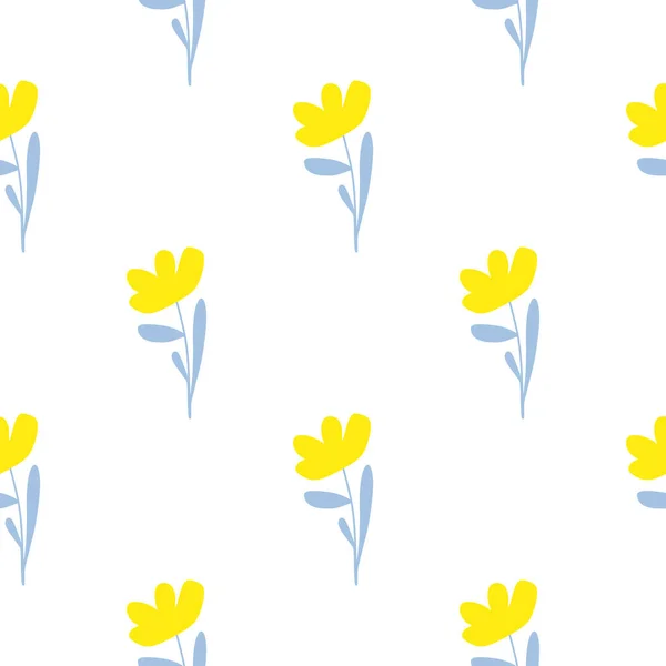 Isolated Simple Flowers Yellow Silhouettes Seamless Pattern Doodle Botanic Nature — Vector de stock