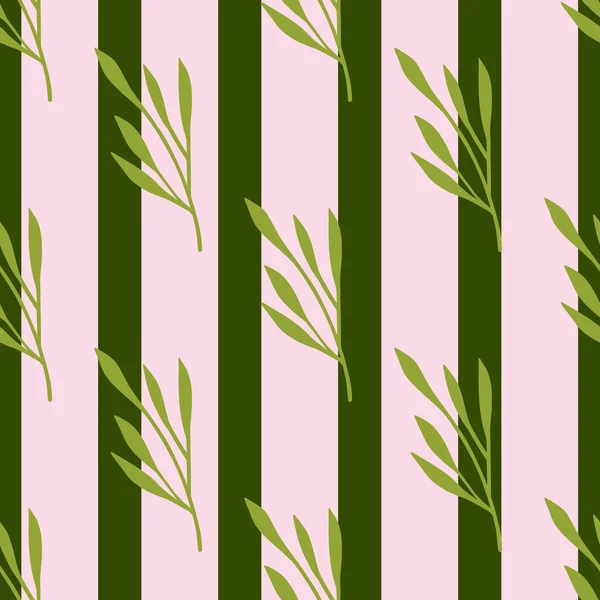 Decorative Seamless Pattern Doodle Green Leaf Silhouettes Striped Green Pink —  Vetores de Stock