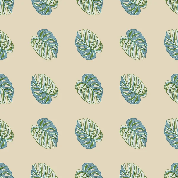 Monstera Tropical Azul Decorativo Deixa Padrão Sem Costura Estilo Doodle — Vetor de Stock