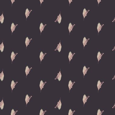 Vadi süslemelerinin botanik zambaklarıyla soyut, kusursuz desen. Koyu mor arka plan. Kağıt ve kumaş dokuları için grafiksel tasarım. Vektör İllüstrasyonu.