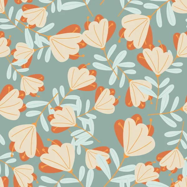 ランダムオレンジの花の要素と夏の装飾シームレスパターン 青の背景 ストックイラスト テキスタイル ファブリック ギフトラップ 壁紙のためのベクトルデザイン — ストックベクタ