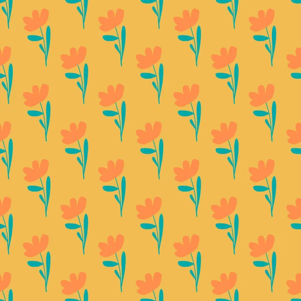 Orange Mignon Éléments Fleurs Simples Motif Doodle Sans Couture Fond — Image vectorielle