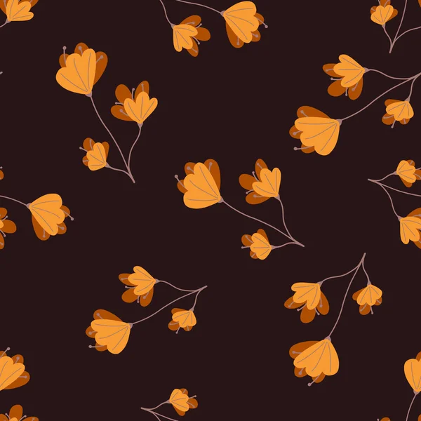 ランダムオレンジ素朴な花の要素シームレスなパターン 月の暗い背景 ヴィンテージスタイル テキスタイル ファブリック ギフトラップ 壁紙のためのフラットベクトルプリント エンドレスイラスト — ストックベクタ