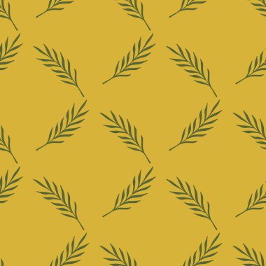 Geometrik tarzda kusursuz doğal desen ve karalama dallar bırakır. Turuncu-sekizlik arka plan. Stok çizimi. Tekstil, kumaş, hediye paketi, duvar kağıtları için vektör tasarımı.