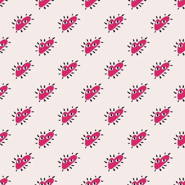 Pembe kalp karakteri kusursuz soyut aşk kalıbı. Pastel gri arkaplanı olan romantik bir fon. Stok çizimi. Tekstil, kumaş, hediye paketi, duvar kağıtları için vektör tasarımı.