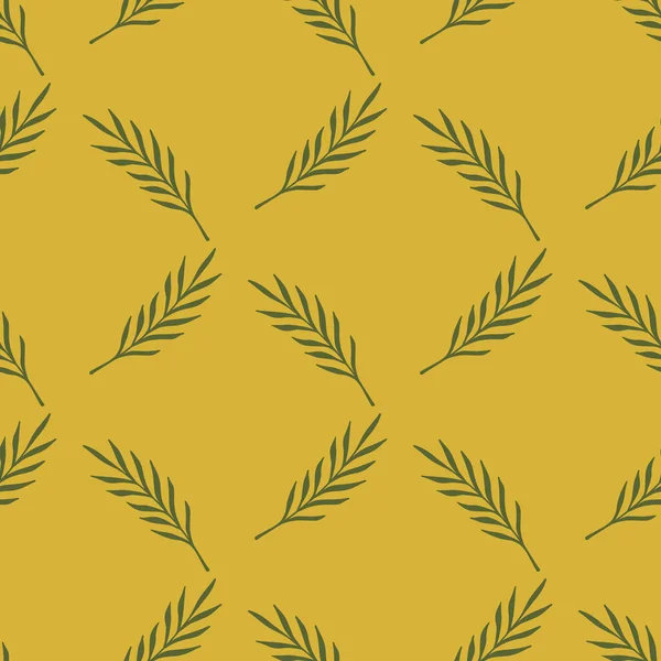 ドールの葉の枝が印刷された幾何学的なスタイルでシームレスな自然パターン オレンジ色の背景 ストックイラスト テキスタイル ファブリック ギフトラップ 壁紙のためのベクトルデザイン — ストックベクタ