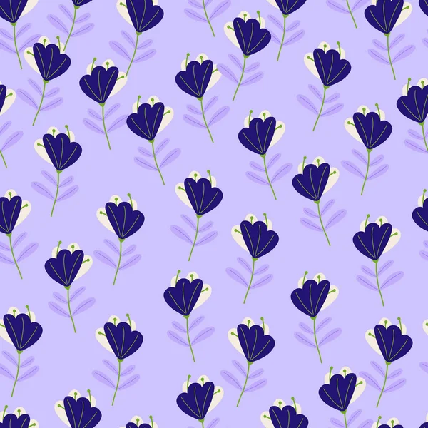 Karşıtlık olarak lacivert karalama çiçekleri pürüzsüz desen oluşturur. Albüm baskısı. Açık mavi arkaplan. Stok çizimi. Tekstil, kumaş, hediye paketi, duvar kağıtları için vektör tasarımı.