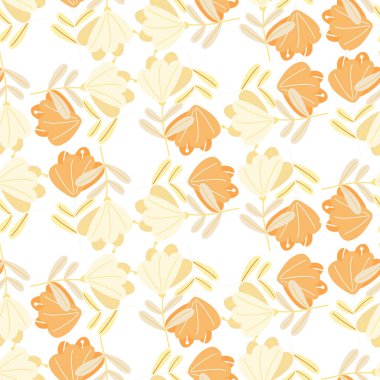 Turuncu renkli çiçek desenli, kusursuz yaz deseni. İzole çiçek arkaplanı. Stok çizimi. Tekstil, kumaş, hediye paketi, duvar kağıtları için vektör tasarımı.