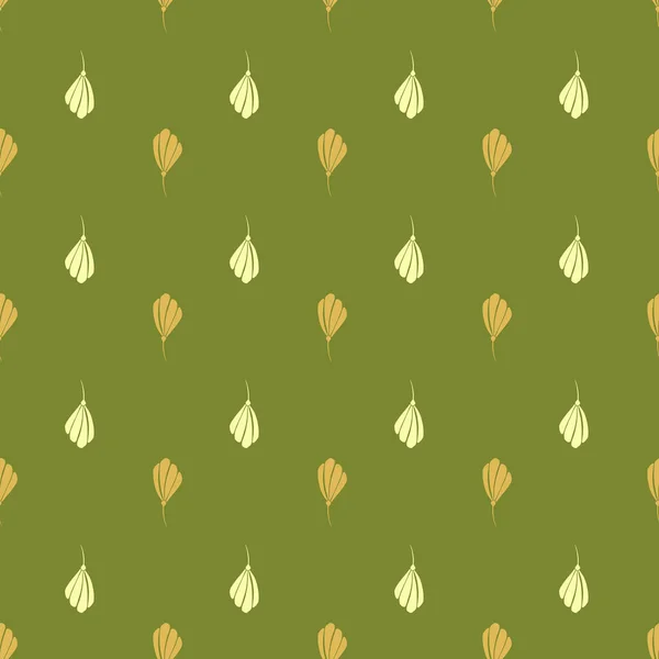 黄色とオレンジの抽象的な化粧品の花と装飾的な花のシームレスなパターン 緑の背景 ストックイラスト テキスタイル ファブリック ギフトラップ 壁紙のためのベクトルデザイン — ストックベクタ