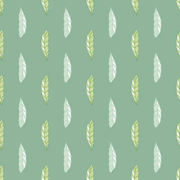 Ethnic Seamless Pattern Doodle Feather Simple Silhouettes Pale Green Background — Stock Vector