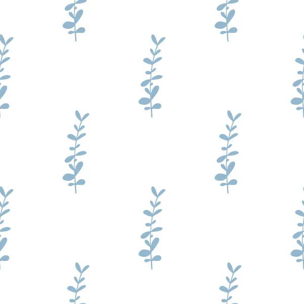 Vereinzelte Nahtlose Botanische Muster Mit Kritzeligen Eukalyptusblauen Silhouetten Vereinzelte Kräuterzweige — Stockvektor