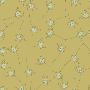 Botanik tıbbı kusursuz desenli, gri ipekli çiçek süsü. Bej arka plan. Kağıt ve kumaş dokuları için grafiksel tasarım. Vektör İllüstrasyonu.