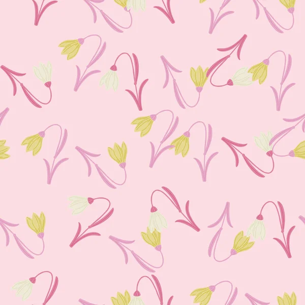 Kreative Feder Nahtlose Muster Mit Doodle Bluebell Elementen Pinkfarbener Hintergrund — Stockvektor