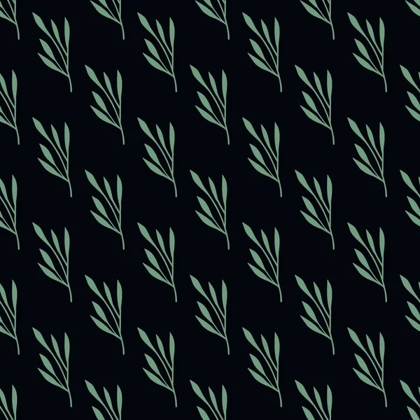 装飾的な緑のシンプルな葉のシルエットシームレスなパターン 暗い背景 自然を背景に 季節のテキスタイルプリント ファブリック バナー 背景や壁紙のためのベクトルイラスト — ストックベクタ