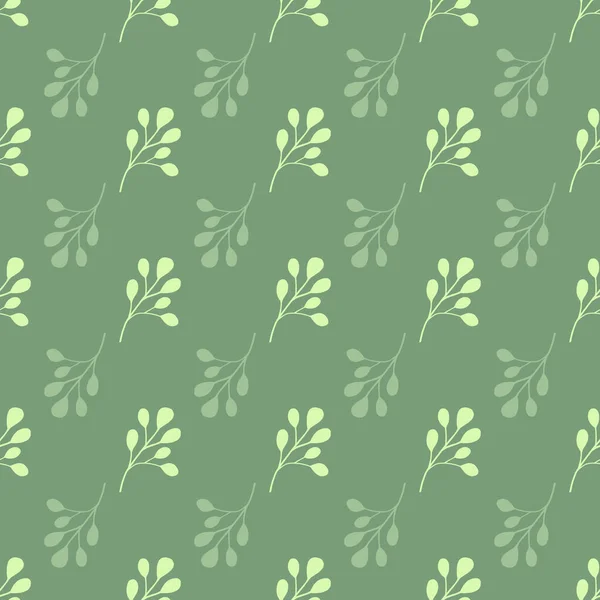 Gekritzeltes Nahtloses Muster Mit Einfachen Eukalyptusblattelementen Pastellgrüner Hintergrund Entwickelt Für — Stockvektor