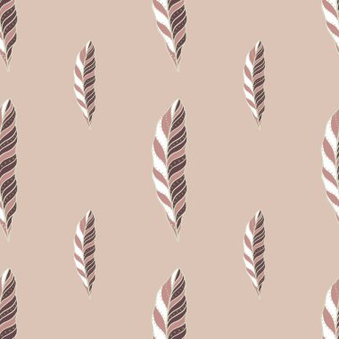 Yaratıcı tüy izli, minimalist, pürüzsüz desen. Eflatun soluk arkaplan. Stok çizimi. Tekstil, kumaş, hediye paketi, duvar kağıtları için vektör tasarımı.