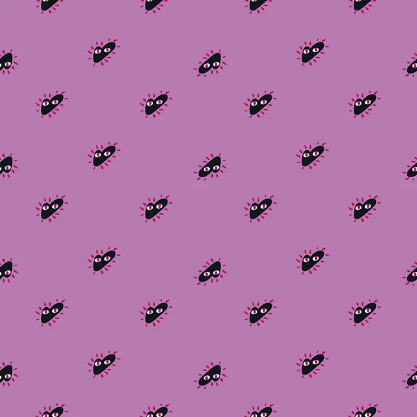 Чорний Маленький Абстрактний Серцевий Орнамент Безшовний Каракулевий Візерунок Пастельний Фіолетовий — стоковий вектор