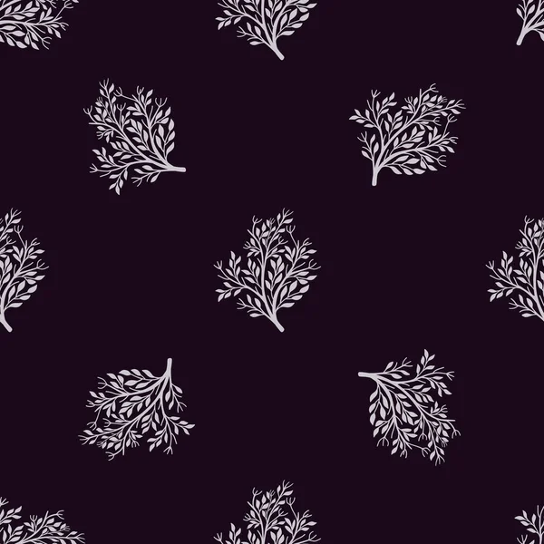Ανοιχτό Μωβ Θάμνο Σιλουέτες Απρόσκοπτη Doodle Floral Μοτίβο Σκοτεινό Φόντο — Διανυσματικό Αρχείο