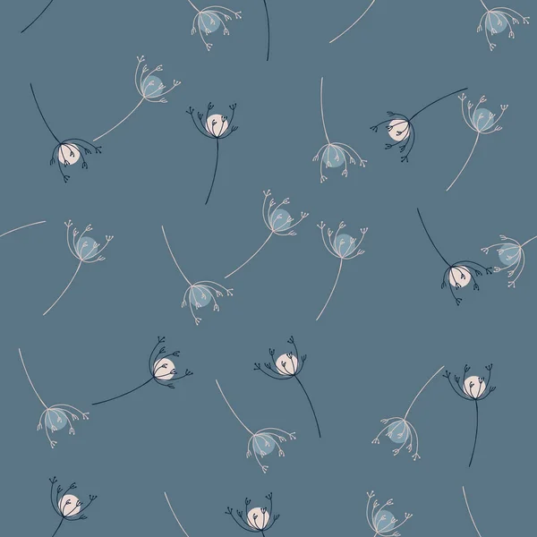 Nahtloses Muster Mit Kritzeligen Zufälligen Wiesenschafgarbenblüten Formen Blauer Blasser Hintergrund — Stockvektor