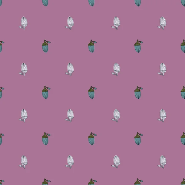 Vintage Nature Seamless Pattern Little Acorn Ornament Purple Pastel Background — Stock Vector