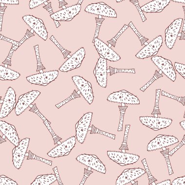 Rastgele dış hatları organik mantar şekilleri olan soyut doğal, pürüzsüz desen. Pembe arka plan. Stok çizimi. Tekstil, kumaş, hediye paketi, duvar kağıtları için vektör tasarımı.