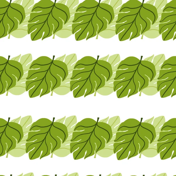 Laubnahtloses Muster Mit Grünen Hellen Monsterblattformen Weißer Hintergrund Kreativer Druck — Stockvektor