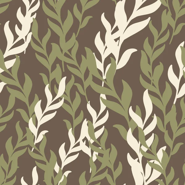 Zufällige Nahtlose Muster Mit Doodle Algen Flora Ornament Brauner Hintergrund — Stockvektor