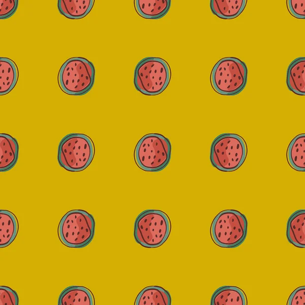 Тропические Продукты Питания Бесшовный Рисунок Красной Половины Арбузных Элементов Желтый — стоковый вектор