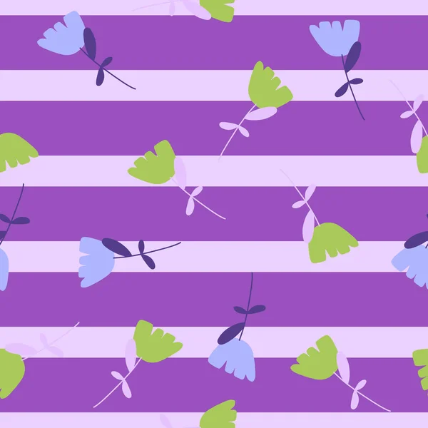 ランダムな青と緑の床の要素と装飾的なシームレスなパターン 紫色の縞模様の背景 季節のテキスタイルプリント ファブリック バナー 背景や壁紙のためのベクトルイラスト — ストックベクタ