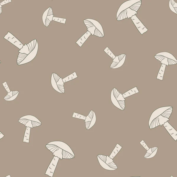 Silhouettes Champignons Gris Aléatoire Motif Sans Couture Fond Beige Nourriture — Image vectorielle
