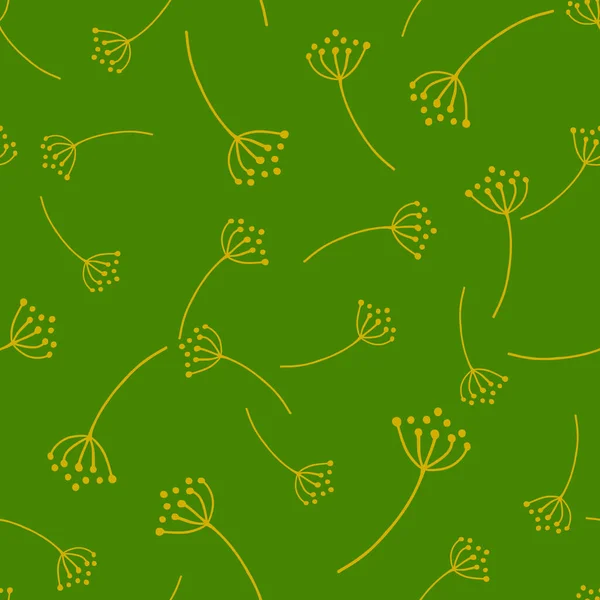黄色のローワンベリー装飾と装飾的なシームレスなパターン 緑の背景を持つランダムな印刷 季節のテキスタイルプリント ファブリック バナー 背景や壁紙のためのベクトルイラスト — ストックベクタ