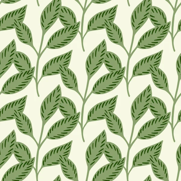 Изолированный Бесшовный Узор Зеленым Орнаментом Листьев Пружины Каракулей Белый Фон — стоковый вектор