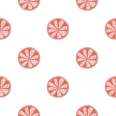 Portakal dilimli izole süslemeli, kusursuz yaz deseni. Beyaz arka plan. Karalama baskısı. Stok çizimi. Tekstil, kumaş, hediye paketi, duvar kağıtları için vektör tasarımı.