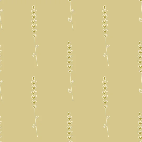 草本无缝隙香气图案 带有抽象薰衣草枝条装饰 米色的粉刷背景 完美的面料设计 纺织品印花 矢量说明 — 图库矢量图片