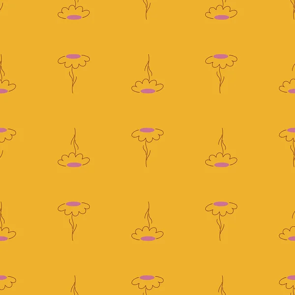 Wiesenblumen Nahtloses Muster Mit Konturiertem Kamillendruck Sommerkulisse Orangefarben Perfekt Für — Stockvektor
