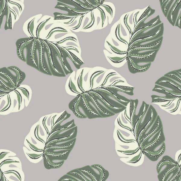 Monstera Gris Blanc Aléatoire Laisse Motif Tropical Sans Couture Fond — Image vectorielle