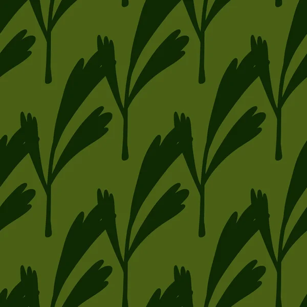 Vert Foncé Olive Coloré Motif Simple Feuille Sans Couture Ornement — Image vectorielle
