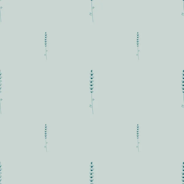 Ručně Kreslený Minimalistický Bezešvý Vzor Malými Levandulovými Siluetami Větví Modré — Stockový vektor