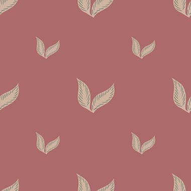 Gri yapraklı, yay şeklinde, pürüzsüz bir desen. Pembe arka plan. Minimalist stil. Tekstil, kumaş, hediye paketi, duvar kağıtları için düz vektör baskısı. Sonsuz illüstrasyon.