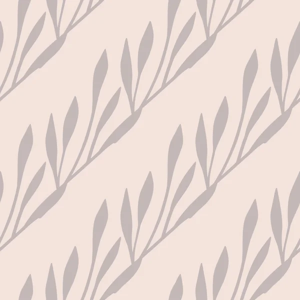 Pastel Pourpre Branches Feuilles Diagonales Motif Doodle Sans Couture Fond — Image vectorielle