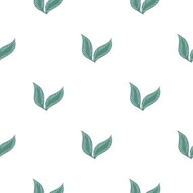 Düşen yapraklar, mavi renkli siluetleri olan dikişsiz desenler. Beyaz arka plan. İzole edilmiş çiçek izi. Stok çizimi. Tekstil, kumaş, hediye paketi, duvar kağıtları için vektör tasarımı.