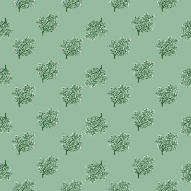 Dekoratif, pürüzsüz desenli, el çizimi, çalı desenli. Açık mavi arka plan. Basit bir tarz. Stok çizimi. Tekstil, kumaş, hediye paketi, duvar kağıtları için vektör tasarımı.