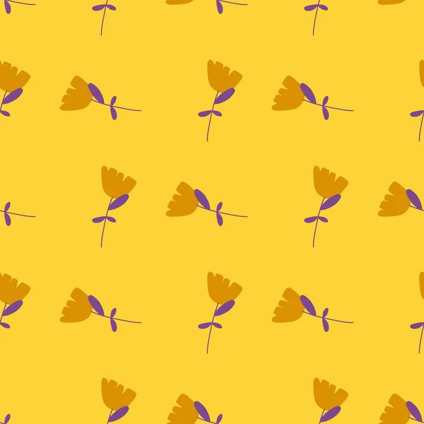 Dekorativní Bezešvé Vzory Náhodnými Květinami Siluety Žluté Jasné Pozadí Letní — Stockový vektor