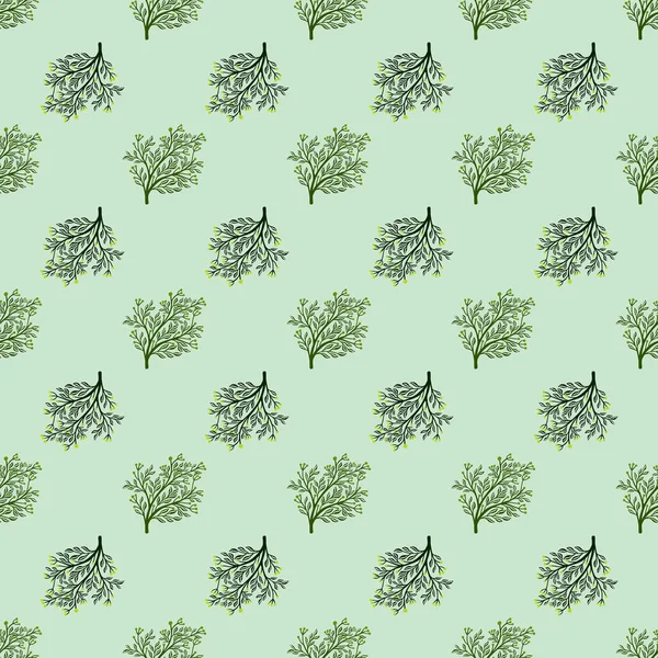 Floral Grüne Strauch Silhouetten Nahtlose Muster Doodle Stil Hellblauer Hintergrund — Stockvektor