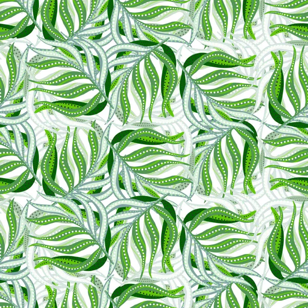 Grünes Nahtloses Muster Mit Grünen Blättern Als Palmenornament Vereinzelte Laubkulisse — Stockvektor