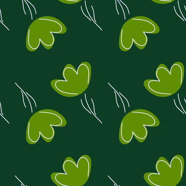 Botanische Naadloze Patroon Met Outline Bloemen Silhouetten Print Groene Kleuren — Stockvector