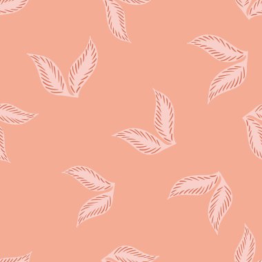 Botanik yaprak süsüsüyle rastgele ve pürüzsüz bir desen. Pembe renkli arka plan. Organik yaprak siluetleri. Tekstil, kumaş, hediye paketi, duvar kağıtları için düz vektör baskısı. Sonsuz illüstrasyon.