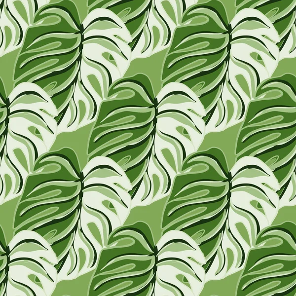 Tropické Bezešvé Vzor Zelenými Listy Monstera Siluety Exotický Tisk Abstraktní — Stockový vektor