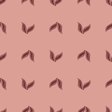 Basit siluet izli bitkisel ve pürüzsüz desen. Pastel pembe arka plan. Doğa arkaplanı. Tekstil, kumaş, hediye paketi, duvar kağıtları için düz vektör baskısı. Sonsuz illüstrasyon.